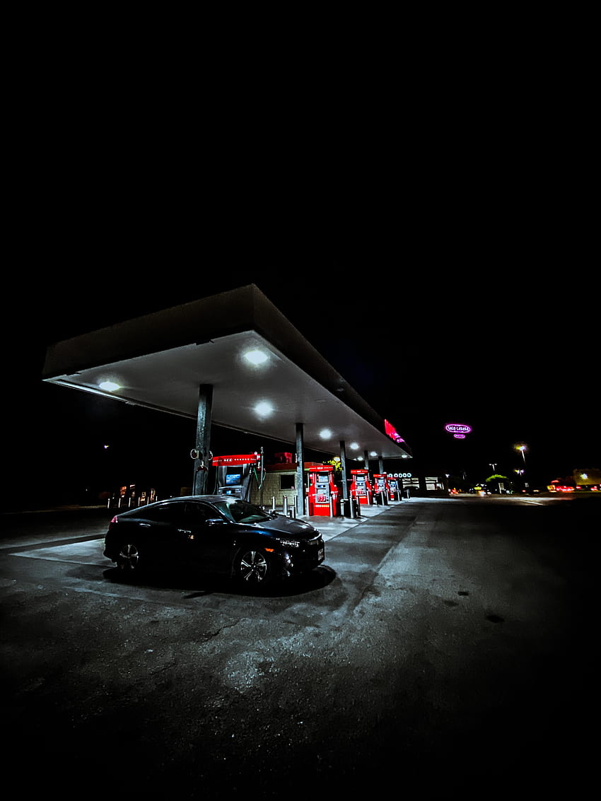 ITAP на бензиностанция през нощта, бензиностанция HD тапет за телефон