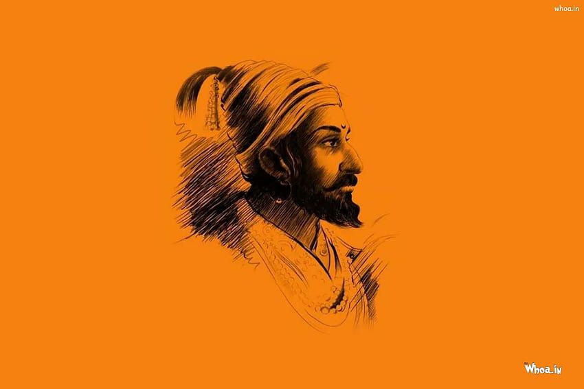 Art au crayon Shivaji Maharaj avec fond orange, chhatrapati shivaji maharaj Fond d'écran HD