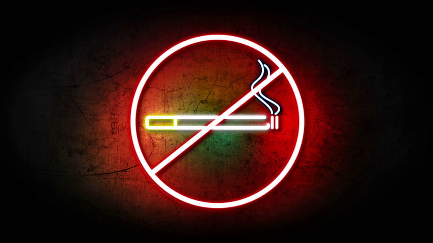 Neonowy znak zakazu palenia włącza się i miga na grunge, estetyka palenia Tapeta HD