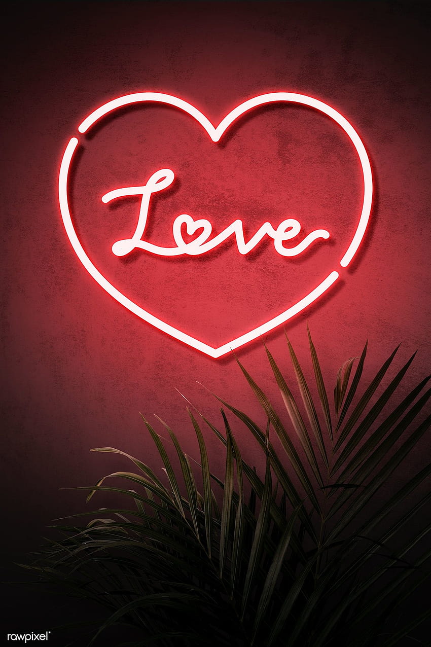 Cadre coeur rouge néon avec amour sur un mur, amour rouge esthétique Fond d'écran de téléphone HD