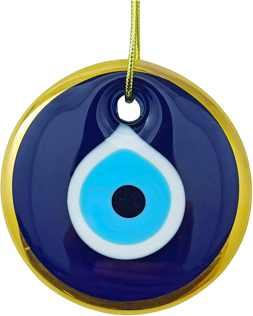Erbulus Glass Blue Evil Eye Wandbehang Goldverzierung – Türkische Nazar-Perle, Nazar-Amulett HD-Handy-Hintergrundbild
