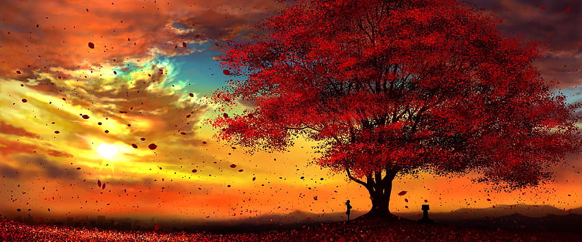 Anime Herbstlandschaft Sonnenuntergang 3840x2160, Herbst ultrawide HD-Hintergrundbild