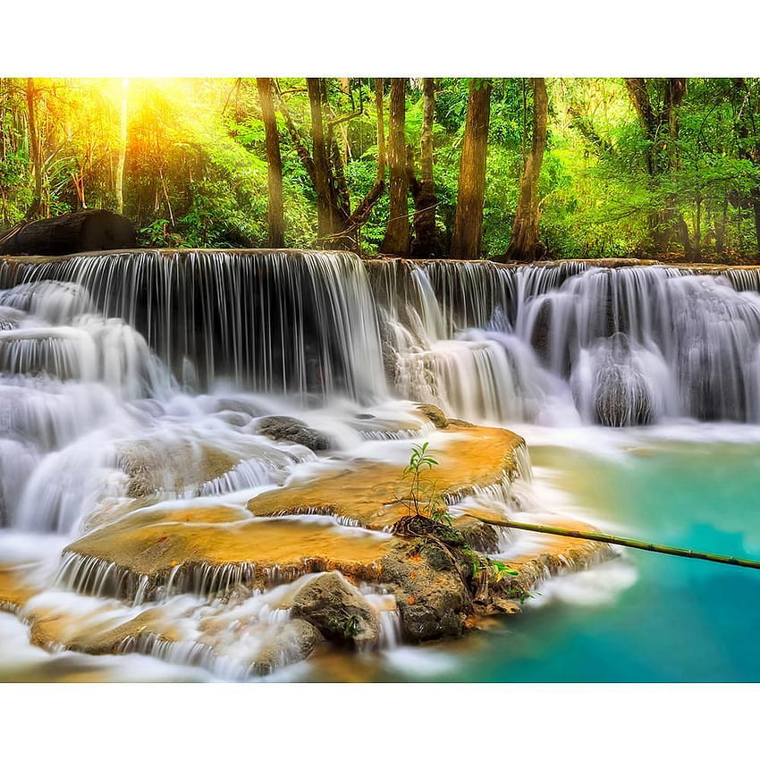 Brewster 118 in. x 98 in. Mystical Waters Wall Mural, exotic waterfall and lake HD phone wallpaper