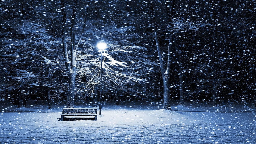 Снежни нощни сцени, снежно изкуство за коледна нощ HD тапет
