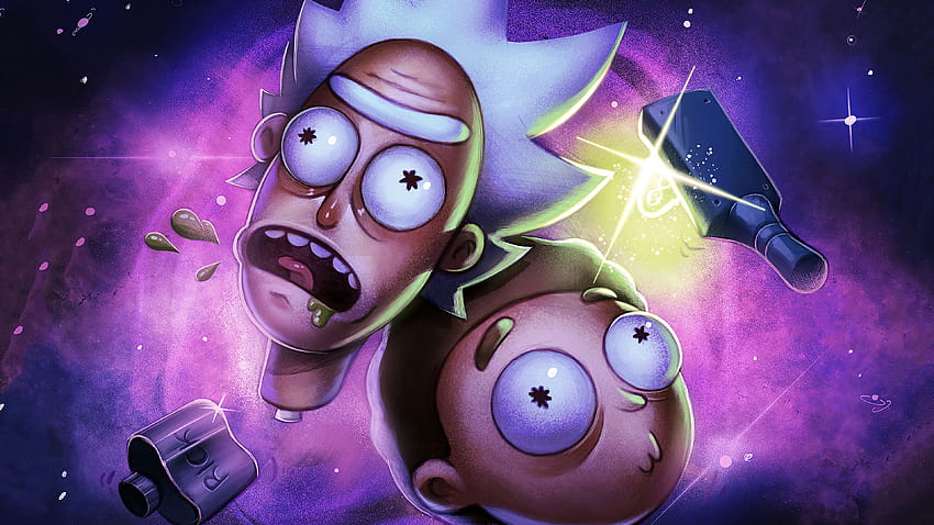 TV Show Morty Smith Rick Sanchez Rick and Morty In Purple Backgrounds With Stars 영화 HD 월페이퍼