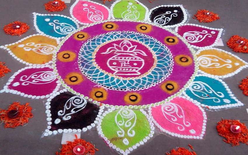Latest Rangoli Design with Flowers Diwali HD wallpaper | Pxfuel
