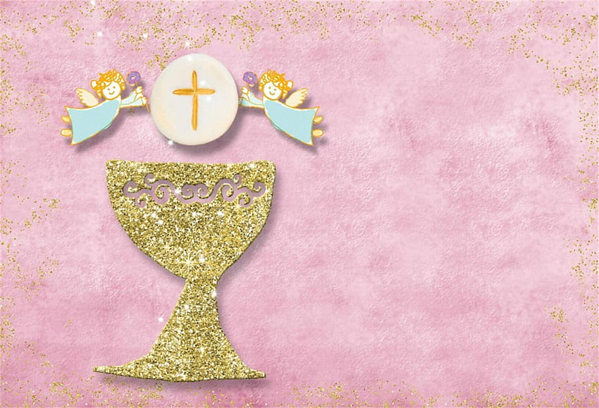 Amazon : Leowefowa First Holy Communion Backdrop 5x3ft Gold Glitter Chalice Angels Cross Wafer Blurry Pink Vinyl Girl Baptism graphy Backgrounds Communion Party Banner Eucharist : Electronics HD wallpaper