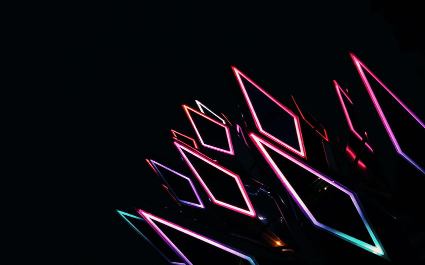 3840x2400 belah ketupat, neon, lampu latar, beraneka warna, latar belakang ultra hitam 16:10, neon hitam Wallpaper HD