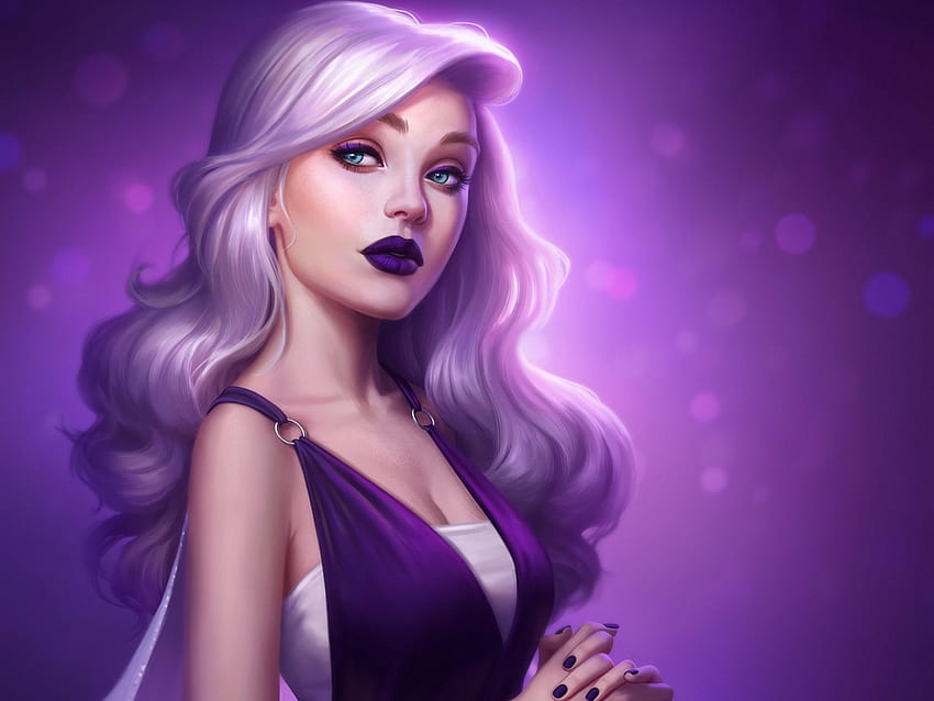 Fantasy girl, purple skirt, curly hair 1920x1440, curly hair girls HD wallpaper