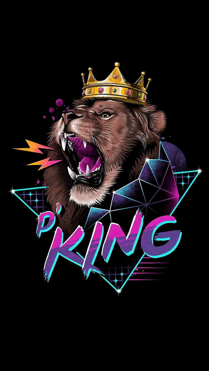 King Lion With Crown Neon Light Amoled, mobile amoled neon HD phone wallpaper