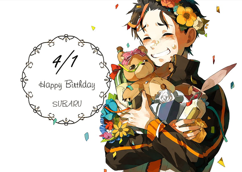 Junge, schwarzes Haar, Lächeln, Birtay, Subaru Natsuki, Geschenk, Jungenkarikatur HD-Hintergrundbild