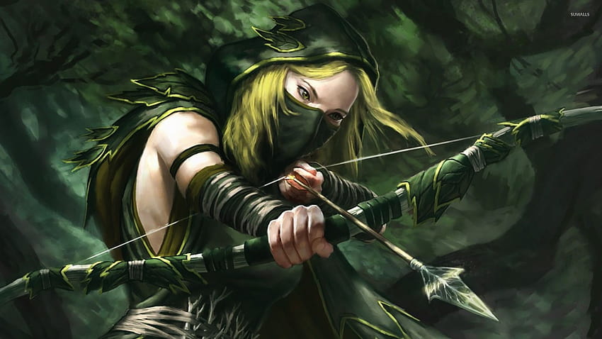 Weiblicher Bogenschütze, weiblicher Pfeil und Bogen HD-Hintergrundbild