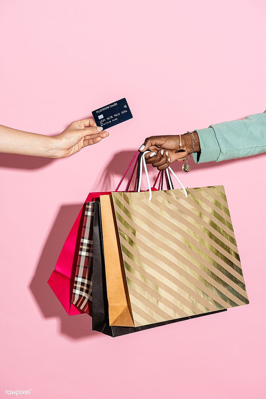 premia Kobieta z torbami na zakupy i kartą kredytową, kobiety w centrum handlowym Tapeta na telefon HD