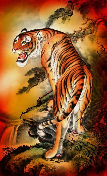 In The Style Of Dark Amber And White Background, Tiger Tattoo Picture  Background Image And Wallpaper for Free Download