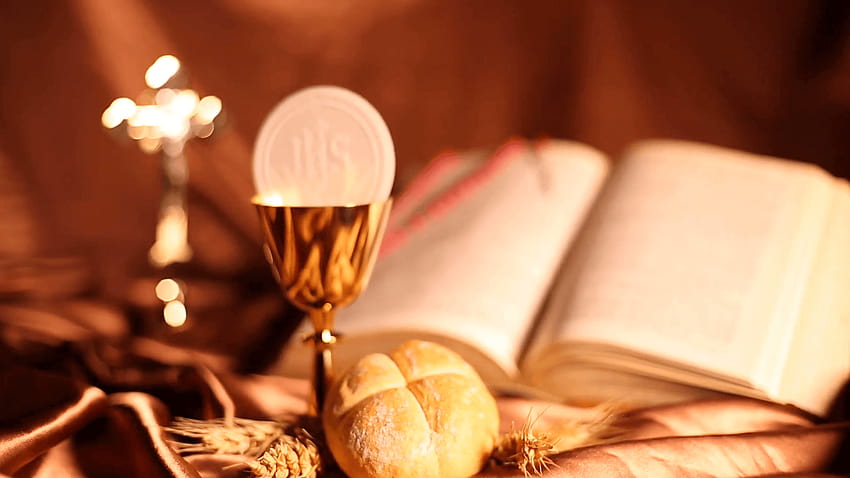 Brot der Heiligen Kommunion, Wein Stock Video Footage, katholische Eucharistie HD-Hintergrundbild