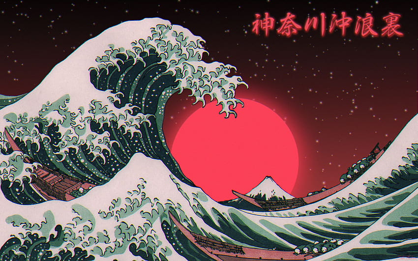 Japão, Arte digital, Tipografia, Mar, hop, The Great Wave off, as grandes ondas de kanagawa papel de parede HD