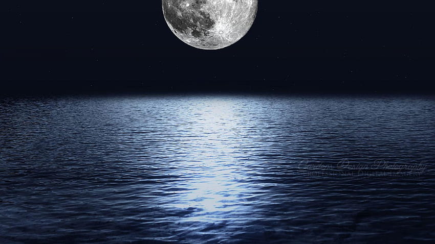 3 Moon Over Ocean, lua com água papel de parede HD
