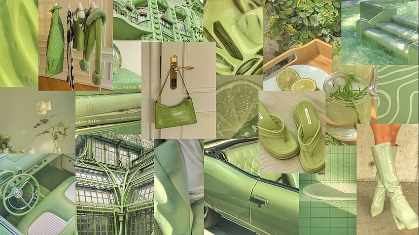 Ästhetische hellgrüne Limetten-Salbei-Collage-Hintergründe grün, lindgrüne Ästhetik HD-Hintergrundbild
