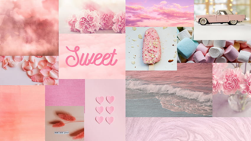 Rosa Collage-Hintergründe für jeden Laptop., rosa Frühlingscollage HD-Hintergrundbild