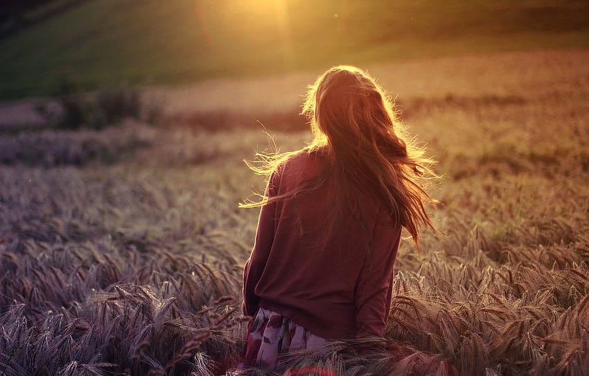 wheat, field, girl, the sun, rays, nature, backgrounds, nature girl HD wallpaper