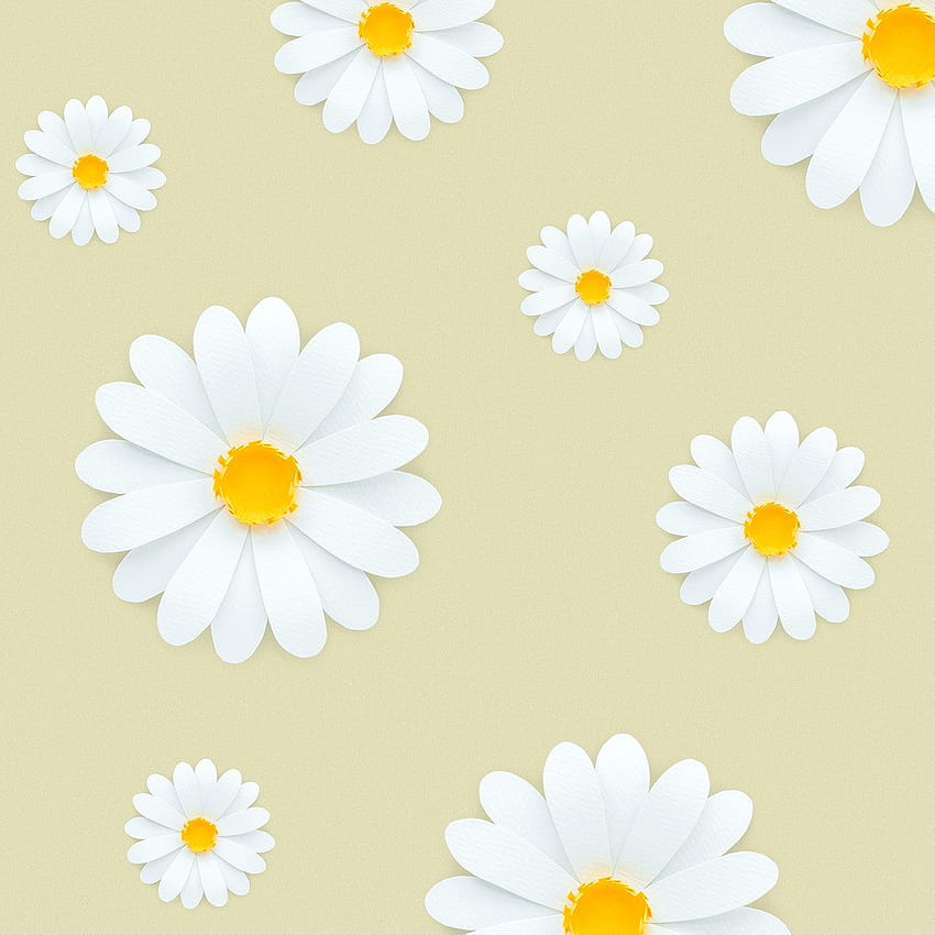 premium of White daisy pattern on pale yellow backgrounds HD phone wallpaper