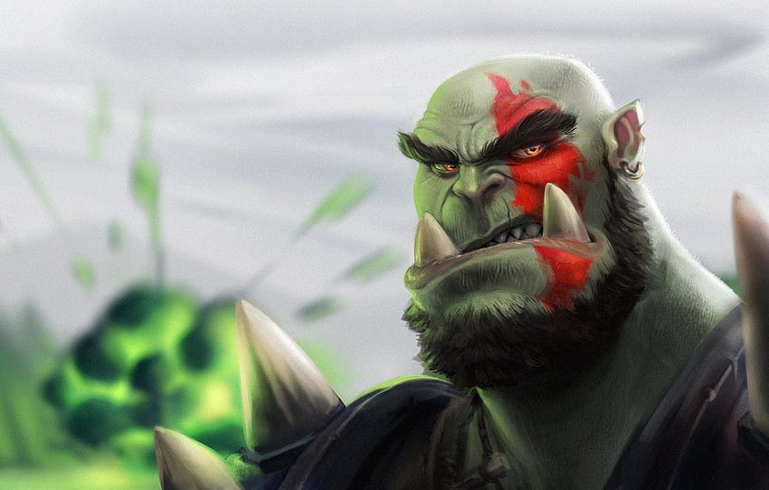 Figure, Face, World of Warcraft, Warcraft, Art, Orc, Kratos, God of War, Kratos, Characters, by Guilherme Freitas, Guilherme Freitas, Orc of War, Orkratos, Fang , section арт HD wallpaper