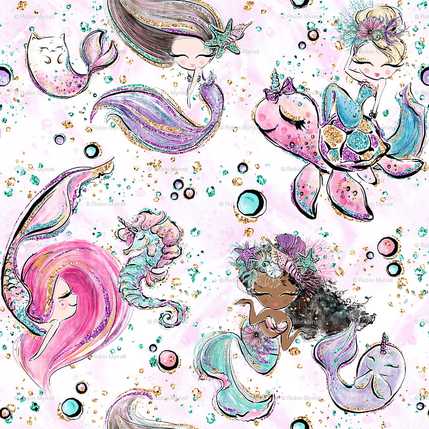 Mermaid seahorse turtle bubbles sparkles glitter, mermaid and seahorse HD phone wallpaper
