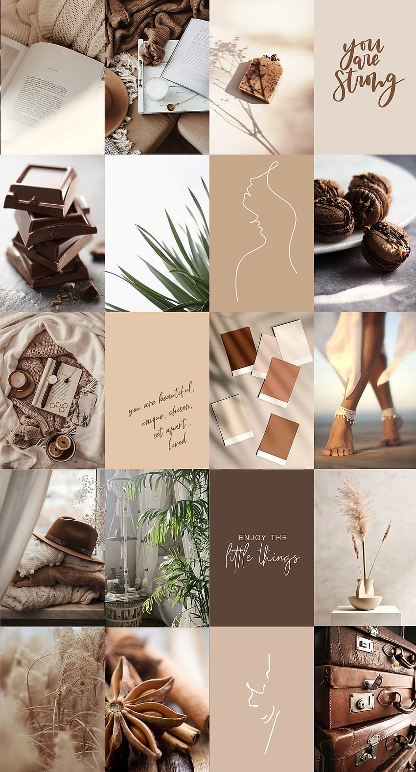 100pcs Boho Wall Collage Kit Brown Beige Aesthetic, Botanical Neutral Collage Kit, Nature Earthy Collage Set, DIGITAL, boho collage HD phone wallpaper