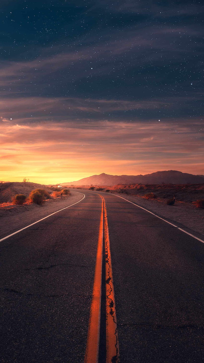 Pustynna droga Wschód słońca IPhone, pustynna autostrada Tapeta na telefon HD