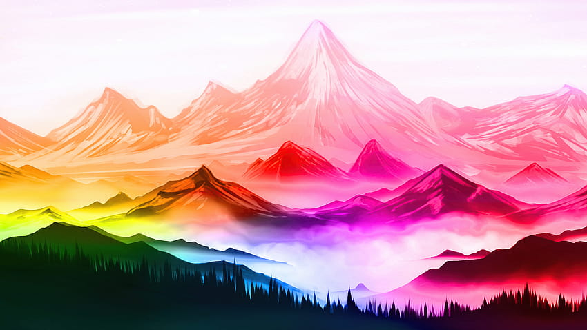 Colorido Naturaleza Montañas Paisaje Arte digital, artista, s y dibujo de montaña fondo de pantalla
