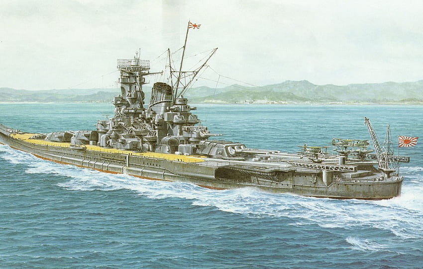 ship, art, Navy, military, battleship, Japanese, battleship, WW2, IJN, Musashi , section оружие, ijn yamato HD wallpaper