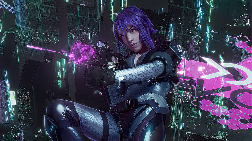 Purple Hair Cyber Punk Girl, Artist, Backgrounds, and, purple women HD wallpaper