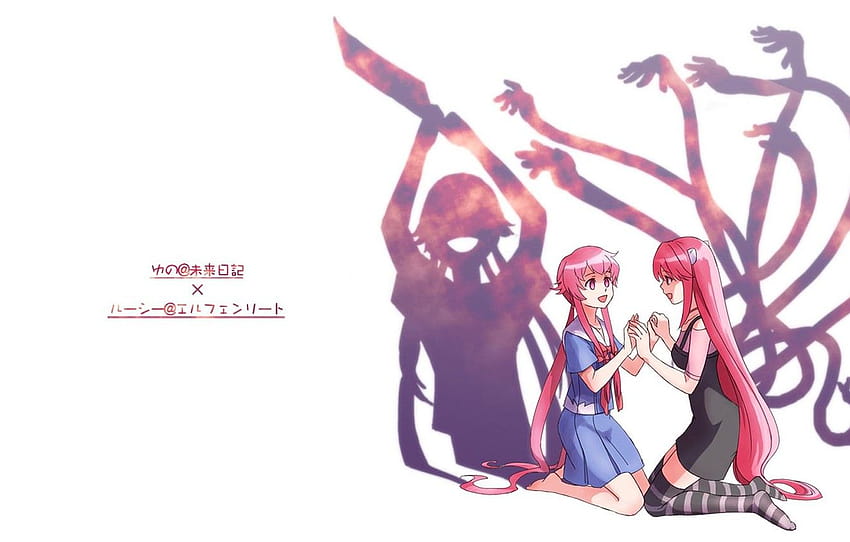 shadows, octopus, Elven song, Elfen Lied, fight, Lucy, cleaver, pink hair, Mirai Nikki, Future Diary, Yuno Gasai, crossovers, rival , section сёдзё, shax lied HD wallpaper
