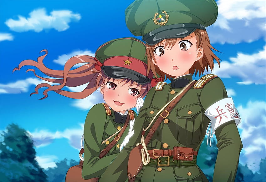 2girls cat smile hat military misaka mikoto shirai kuroko tagme, military uniform girl anime HD wallpaper