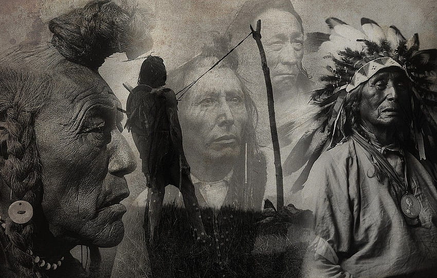 collage, figure, black and white, the Indians, leaders, black collage HD wallpaper