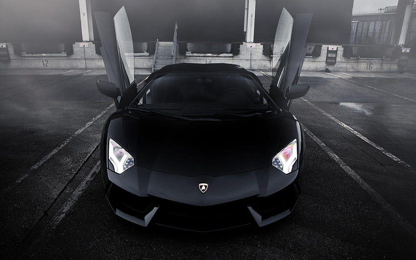 Front Lamborghini Aventador Black Doors Parking, black lamborghini HD wallpaper