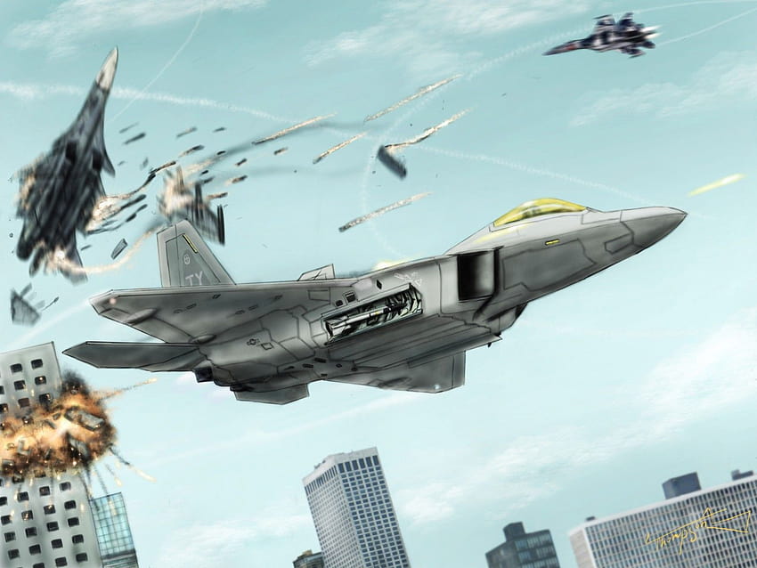 ACE COMBAT game jet airplane aircraft fighter plane military battle hf, iron man f 22 raptors HD wallpaper