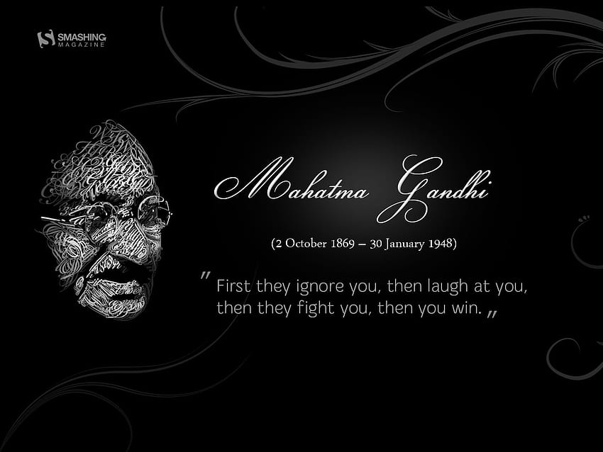 Motivational Quote by Mahatma Gandhi: First they ignore HD wallpaper
