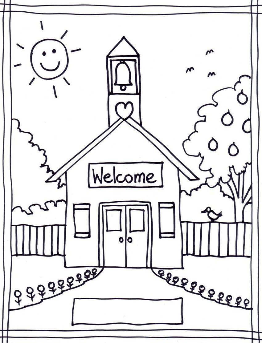 Coloring Page Of School House, coloring pages HD phone wallpaper
