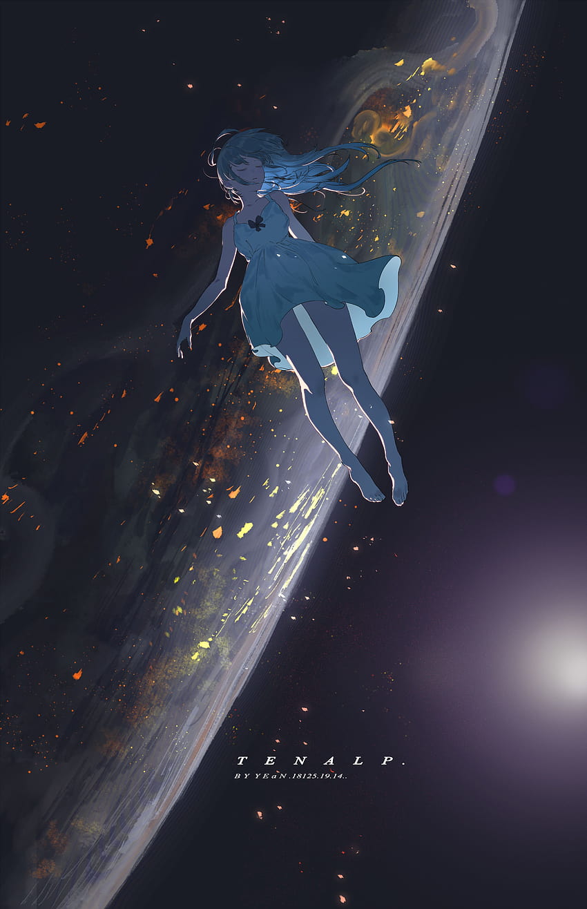 : space, floating, planet, anime girls, closed eyes, sleeping 2771x4291, floating in space HD phone wallpaper