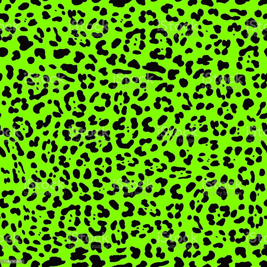 Seamless Leopardjaguar Print With Black Spots On Neon Green Backgrounds Vector Illustration Animal Print Repeat Surface Pattern Punk Rock Eighties80s Fashion Style Textile Pattern Stock Illustration HD phone wallpaper