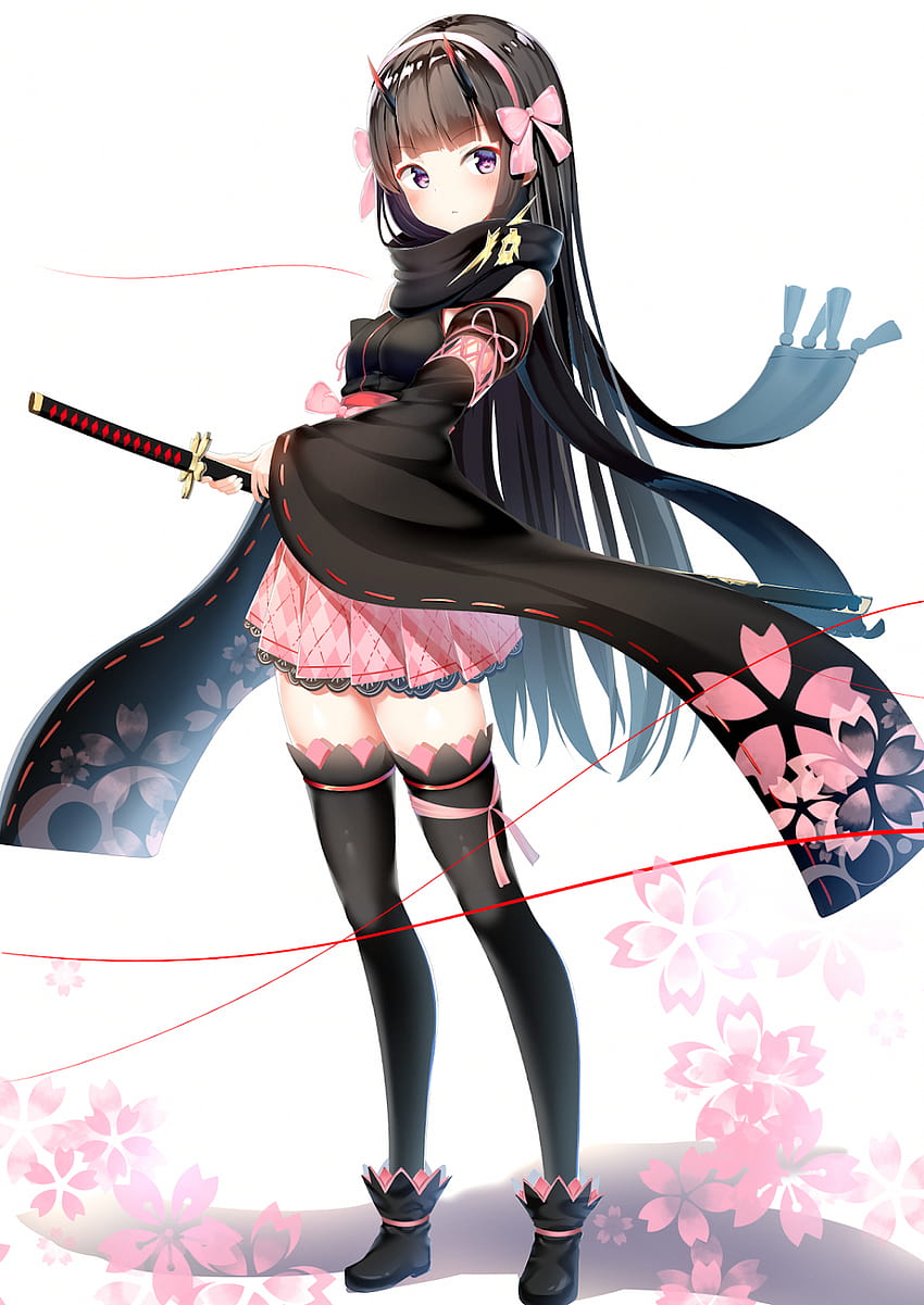 Anime Ninja Girl ผมสีฟ้า อนิเมะนินจาสุดน่ารัก วอลล์เปเปอร์โทรศัพท์ HD