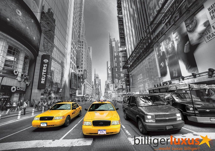 Wall mural Taxi Yellow Cap mobil New York hitam putih, new york cab Wallpaper HD
