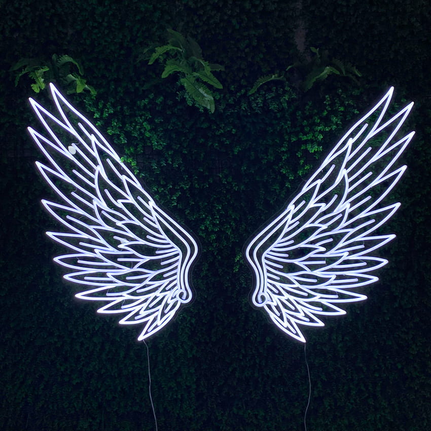 Неонов знак на Angel Wings, естетични крила HD тапет за телефон