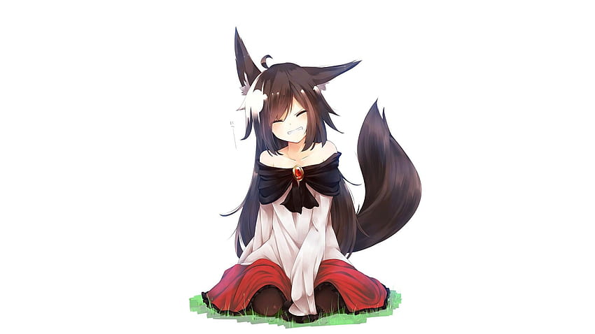 cabelo preto Personagem de anime Meninas anime Fundos simples Menina raposa rabo de raposa cabelo preto cabelos longos kitsunemimi …, menina raposa kawaii papel de parede HD