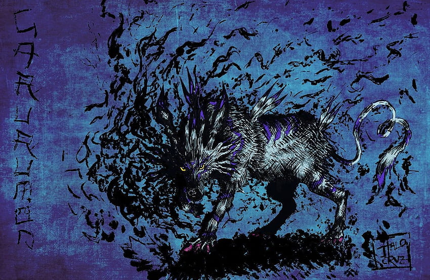 Garurumon jako japońska mitologiczna bestia: digimon Tapeta HD