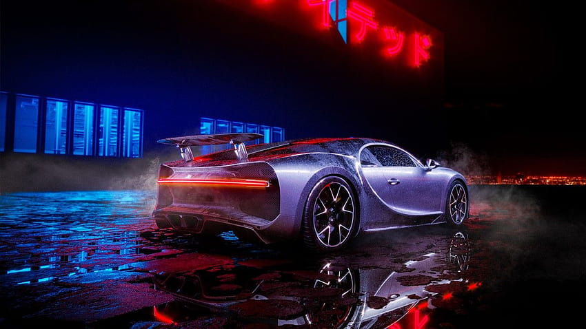 Bugatti Chiron ネオンライト、ネオンブガッティ 高画質の壁紙