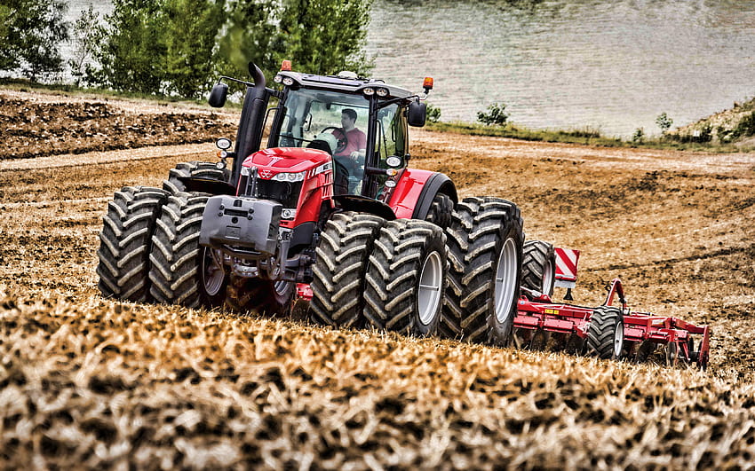 Massey Ferguson MF 8737, plowing field, 2019, red tractor HD wallpaper