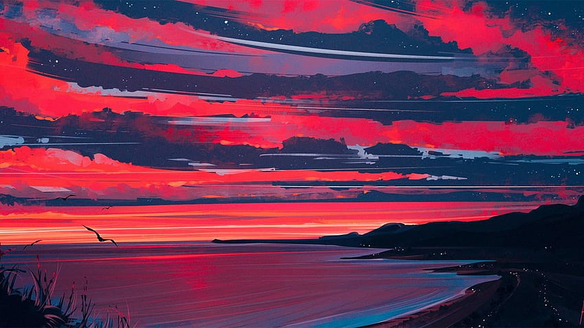 Pittura a olio arte paesaggio nuvola montagna mare originale spiaggia, pittura ad olio moto Sfondo HD