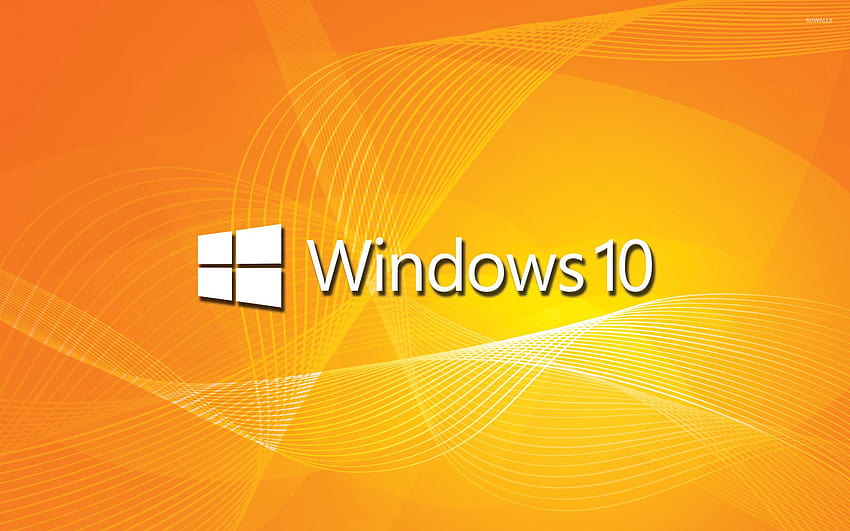 Windows 10 white text logo on orange waves, orange computer HD wallpaper